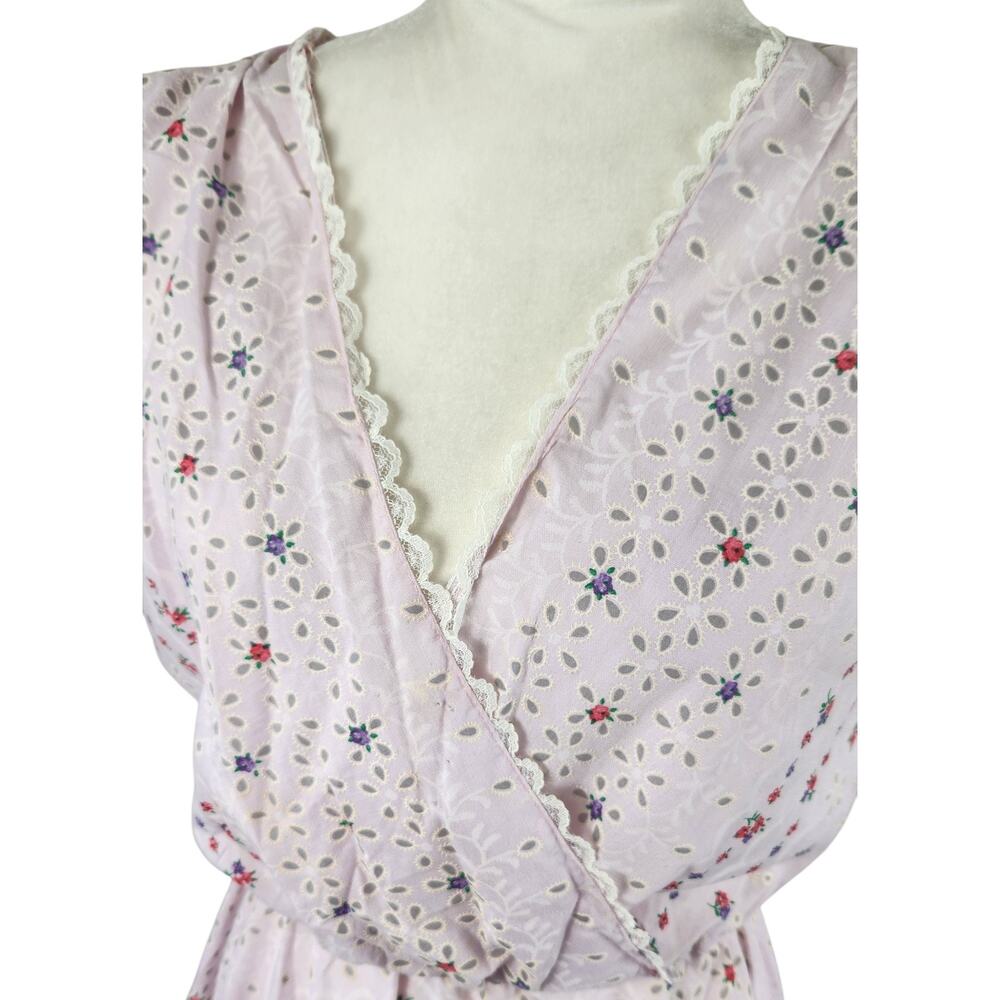 70s Vtg Sleeveless Floral Lace Detail Cotton Coquette Midi Dress LARGE Lavender - Picture 4 of 10